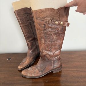 MATISSE CREED LEATHER RIDING BOOTS EMBOSSED BUCKLE DETAIL BRAZIL COWGIRL 6.5